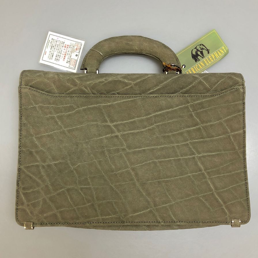 JRA認証付 エキゾティックレザー エレファント ブリーフケーズ ビジネスバッグ メンズ グレー【AFE3】