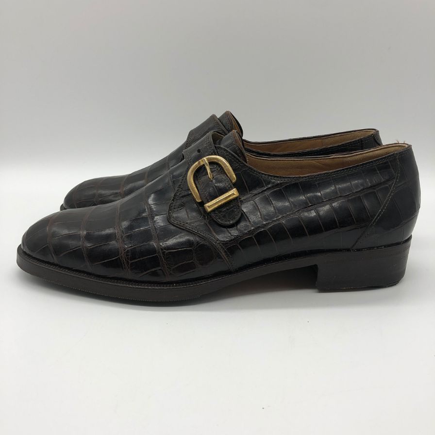 マウリ レザーシューズ シングルモンク 2901 クロコ プレーントゥ メンズ ブラウン サイズUK6.5 mauri 約25.5cm【PTM4】