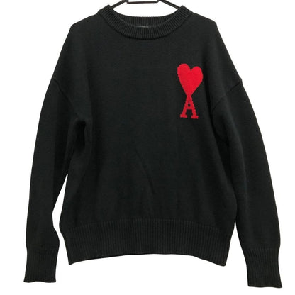 美品◆アミ パリス ロゴ付きクルーネック ニット ブラック サイズ不明 AMI PARIS 【AFB13】
