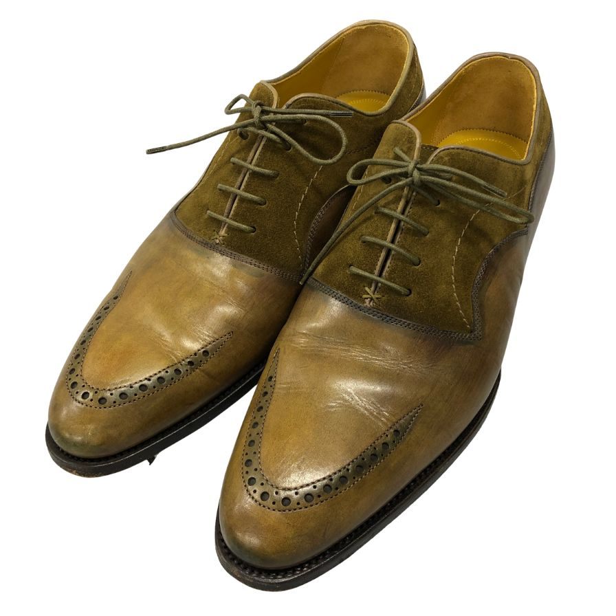 キートン レザーシューズ スエードコンビ カーフ プレーントゥ メダリオン メンズ サイズ10.5 KITON 約28.5cm【AFC43】