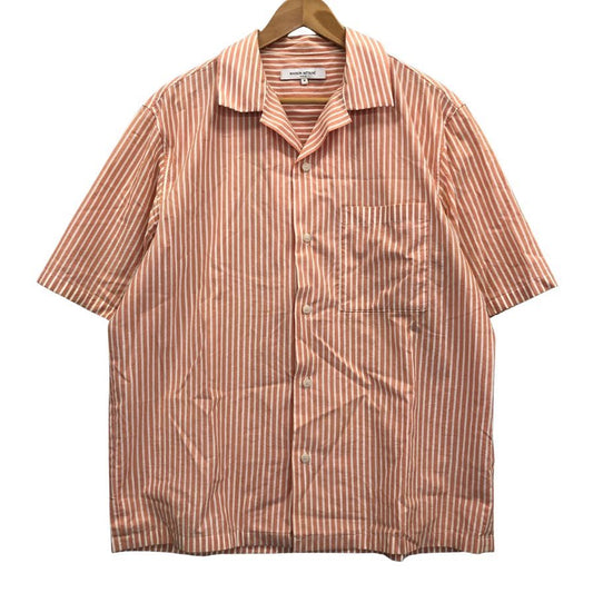 中古◆メゾンキツネ ストライプ 半袖開襟シャツ メンズ サイズM オレンジ MAISON KITSUNE 【AFB35】