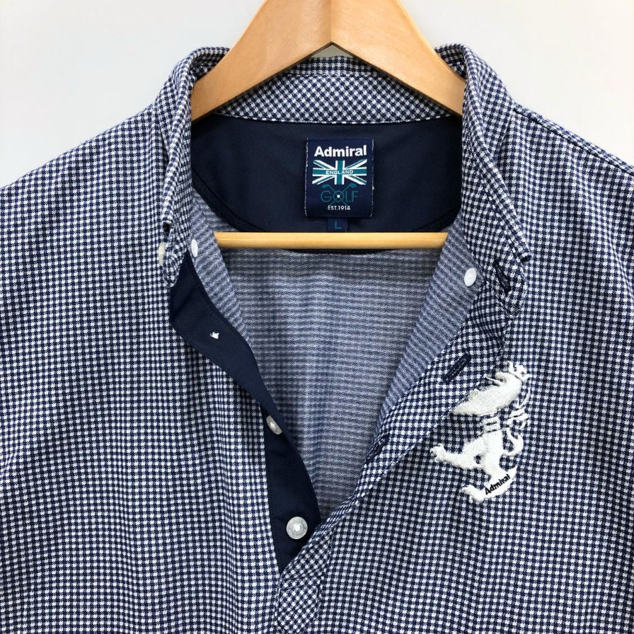 美品◆アドミラル ゴルフ ポロシャツ 刺繍 ロゴ チャック 半袖 コットン ポリエステル ゴルフウェア ブルー メンズ サイズL Admiral GOLF 【AFB18】
