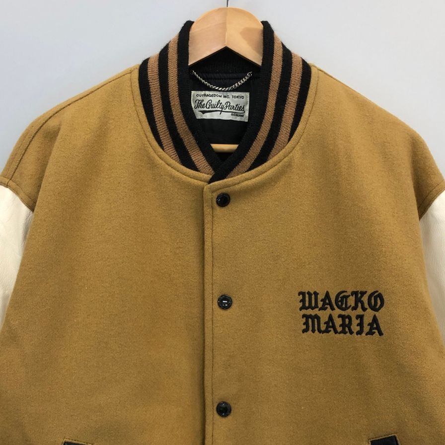 美品◆ワコマリア 24SS レザーバーシティジャケット ベージュ メンズ サイズM WACKOMARIA 【AFA18】