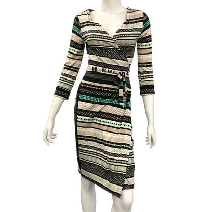 美品◆ダイアンフォンファスティンバーグ カシュクール ワンピース レディース 総柄 サイズ2 DIANE VON FURSTENBERG 【AFB1】