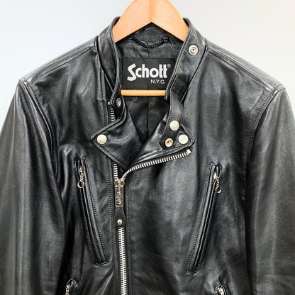 極美品◆ショット ライダースジャケット 3101048 ダブルブレスト シープスキン メンズ ブラック サイズM Schott 【AFG1】