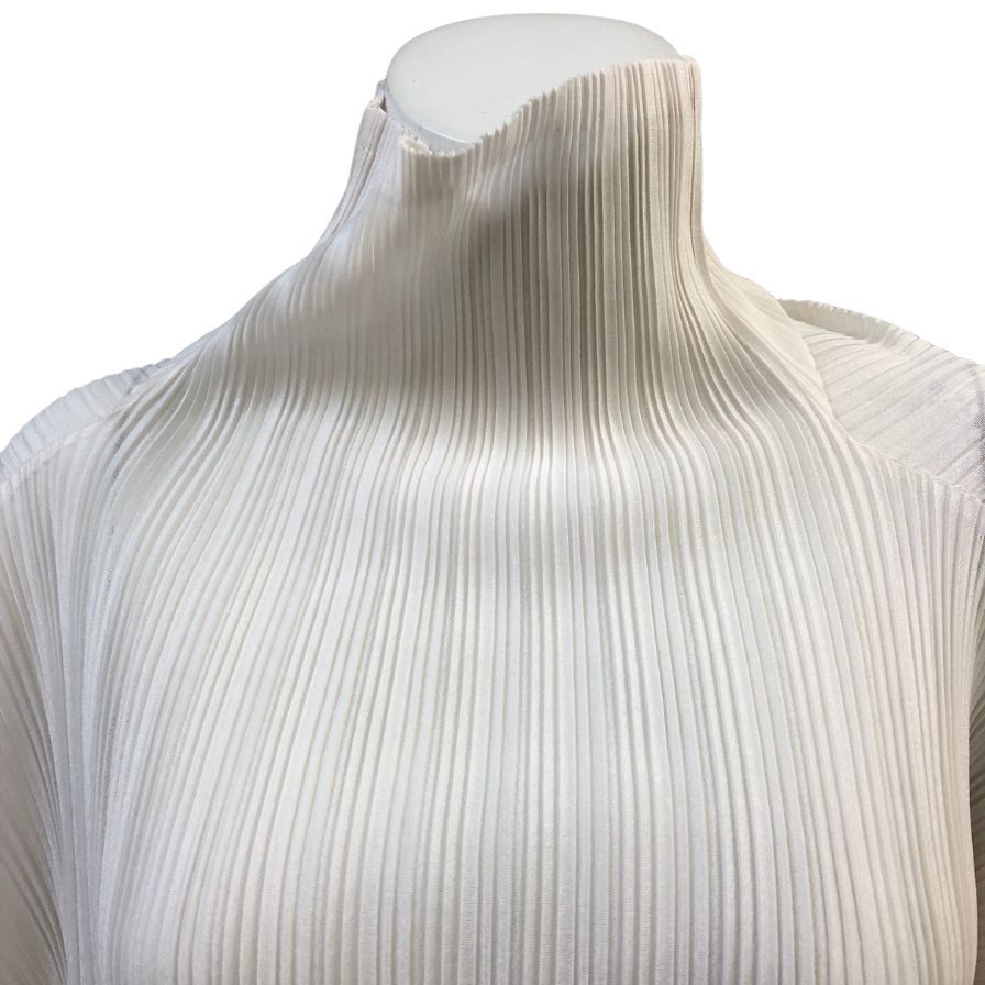 美品◆プリーツプリーズ カットソー PP91-FK343 ハイネック レディース ホワイト サイズ3 PLEATS PLEASE 【AFB26】