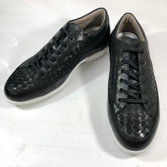 フレジーノ レザースニーカー ブラック 編み込み レディース サイズ24.5EEE FREGINO 約24.5cm【AFD15】