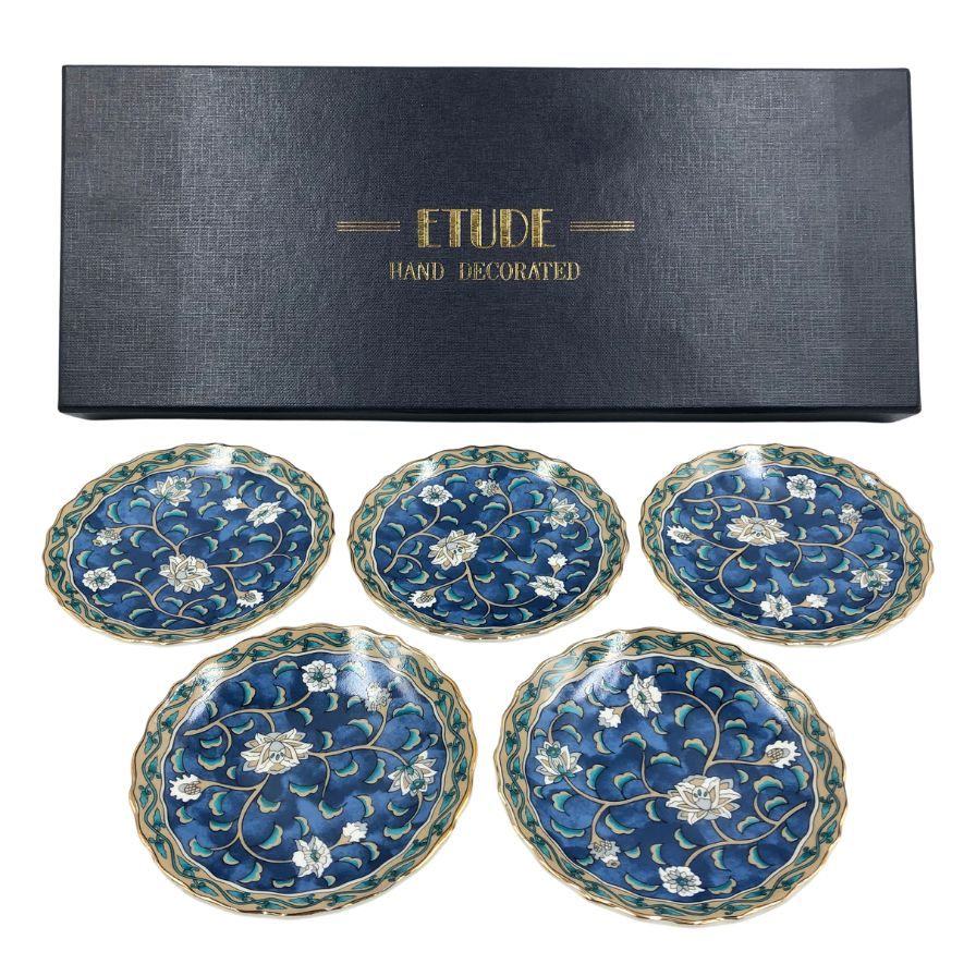 エチュード 花柄 ネイビー 小皿5枚セット ETUDE【AFI26】【中古】