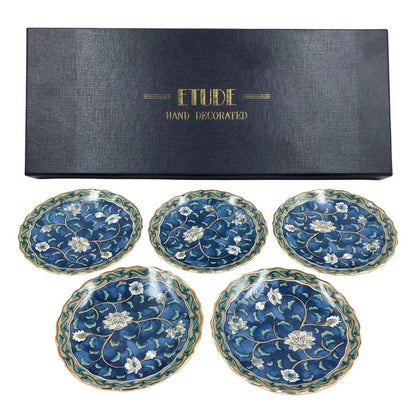 エチュード 花柄 ネイビー 小皿5枚セット ETUDE【AFI26】【中古】