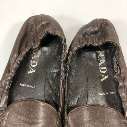 プラダ バレエシューズ レザー モカシン ブラウン レディース サイズ37 PRADA 約24.0cm【AFC49】