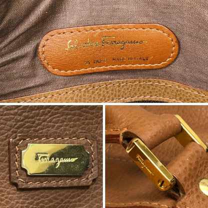 サルヴァトーレ フェラガモ ボストンバッグ レザー ゴールド金具 ブラウン Salvatore Ferragamo【AFE8】