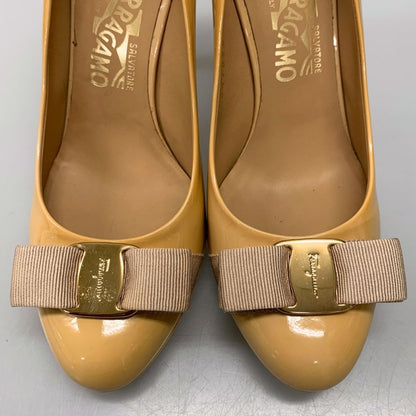 サルヴァトーレ フェラガモ パンプス ヒール ヴァラリボン エナメル レディース サイズ6.5 イエロー系 Salvatore Ferragamo 約25.0cm【AFD3】