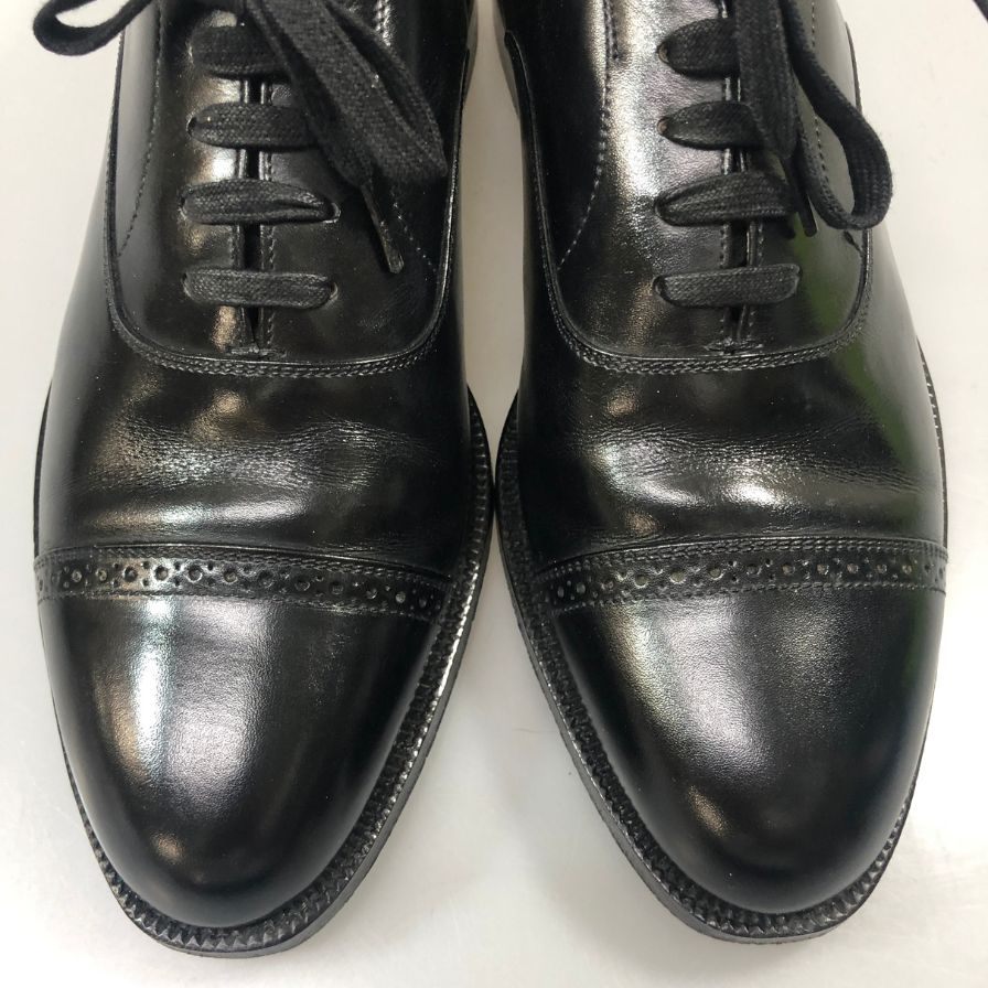 ブルックスブラザーズ レザーシューズ 内羽 パンチドキャップトウ ストレートチップ ブラック メンズ サイズ24.5 Brooks Brothers 約24.5cm【AFC33】