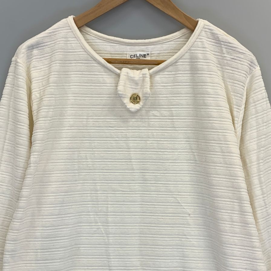 美品◆セリーヌ ワンピース ベロア ハーフ丈 ホワイト ゴールド金具 レディース サイズM CELINE 【AFB30】