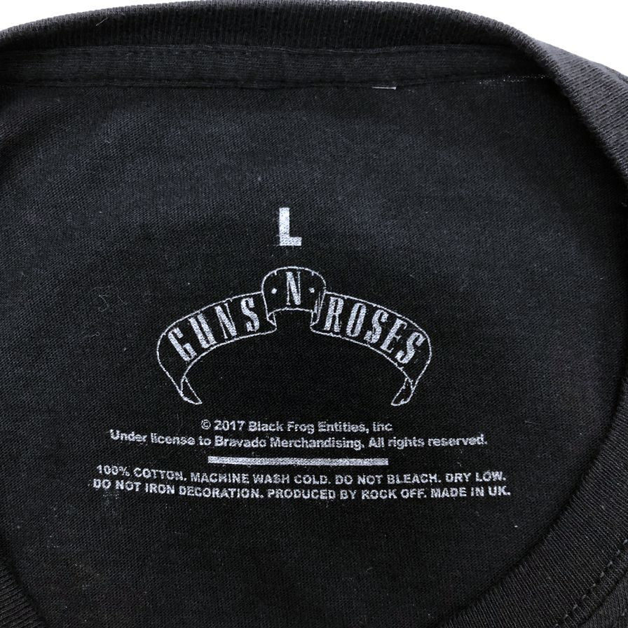 美品◆ガンズ＆ローゼス Tシャツ 公式 半袖 プリント バンド バンT ブラック メンズ サイズL GUNS＆ROSES 【AFB29】