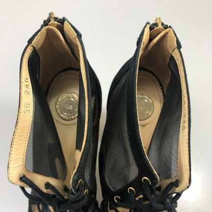 エリザベッタ フランキ ヒールサンダル メッシュ ブラック サイズ38 Elisabetta Franchi 約24.5cm【AFC52】
