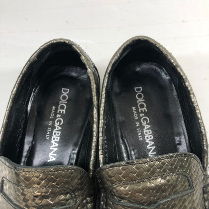 ドルチェ＆ガッパーナ ローファー CA1649 5378 レザー シルバー サイズ7 メンズ DOLCE&GABBANA 約26.0cm【AFC35】