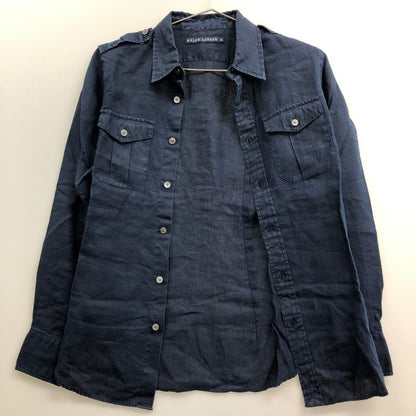 中古◆ラルフローレン レディース 長袖シャツ リネン100% インパクト21社製 サイズ9 ブルー  Ralph Lauren 【AFB12】