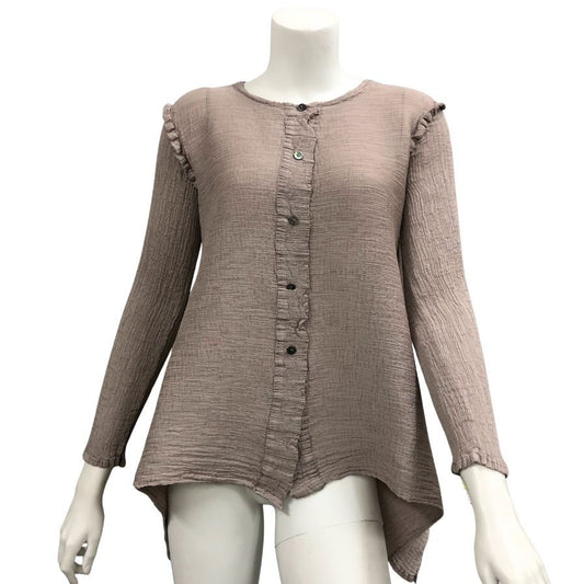 極美品◆ミー イッセイミヤケ カーディガン シワ加工 ブラウン サイズフリー レディース MI41FO442 me ISSEY MIYAKE 【AFB10】