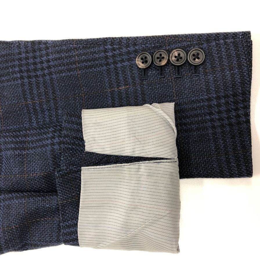 中古◆スーツセレクト リネン テーラードジャケット JSJ1950 ネイビー サイズA5 メンズ チェック コットン SUIT SELECT 【AFB33】