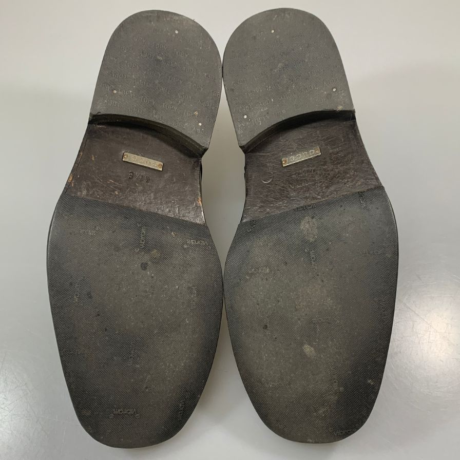 グッチ レザーシューズ 5245 ダブルモンク パンチドキャップトゥ ガラスレザー ブラック サイズ41.5E メンズ GUCCI 約26.5cm【AFC44-2】