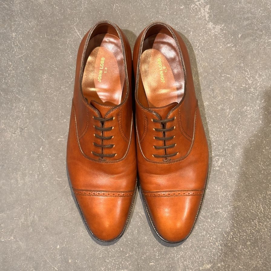 ジョンロブ レザーシューズ フィリップ2 パンチドキャップトゥ カーフ 7000ラスト ブラウン メンズ サイズUK6E JOHN LOBB Philip II ビジネスシューズ 約24.5cm【LA】【中古】