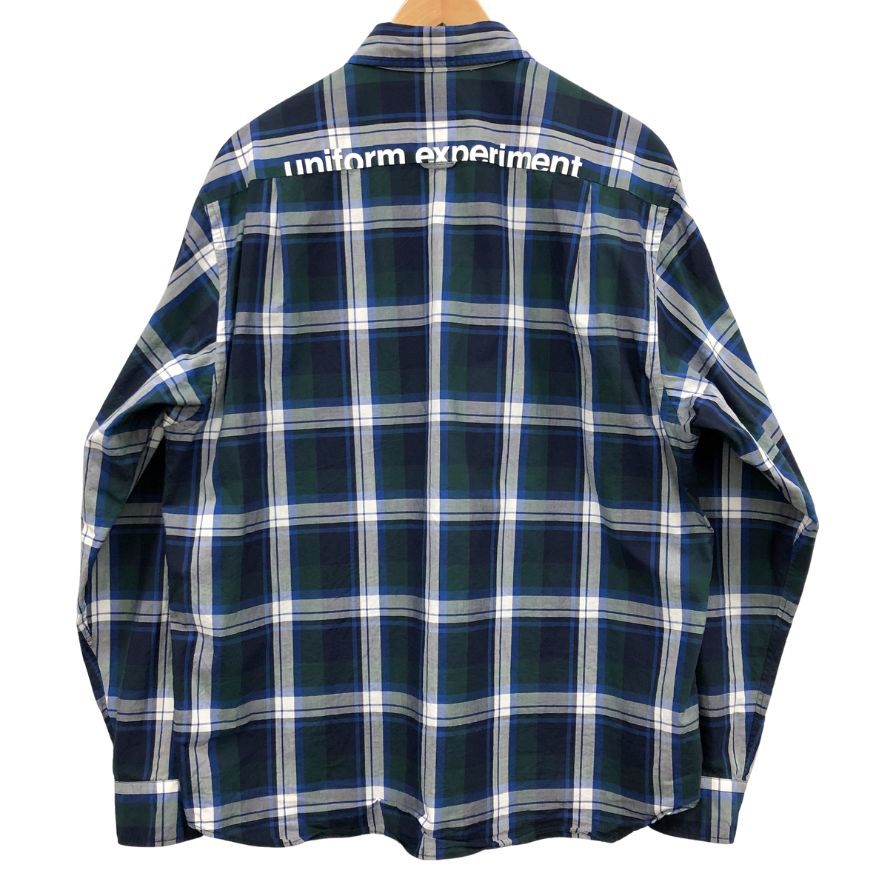 美品◆ユニフォームエクペリメント チェック 長袖シャツ 23SS UE-230019 メンズ サイズ3 ブルー Uniform Experiment 【AFB39】