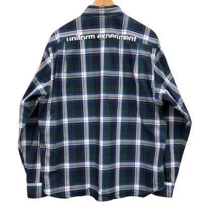 美品◆ユニフォームエクペリメント チェック 長袖シャツ 23SS UE-230019 メンズ サイズ3 ブルー Uniform Experiment 【AFB39】