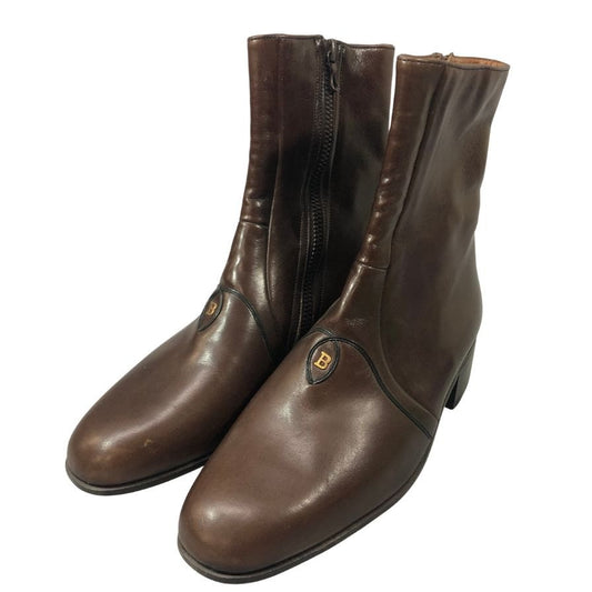 バリー レザーブーツ 598031 サイドジップ カーフ フロントBロゴ ブラウン サイズUK5.5E レディース BALLY 約24.5cm【YB4】