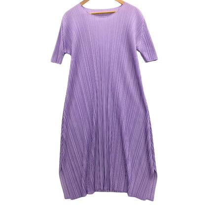 極美品◆プリーツプリーズ イッセイミヤケ プリーツロングワンピース PP91JH526 サイズ3 レディース ラベンダー 半袖 日本製 PLEATS PLEASE ISSEY MIYAKE MADE IN JAPAN 【AFB14】