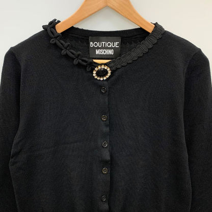 極美品◆ブティック モスキーノ カーディガン フロントビジューボタン ウール100% レディース サイズ42 ブラック BOUTIQUE MOSCHINO 【AFB3】