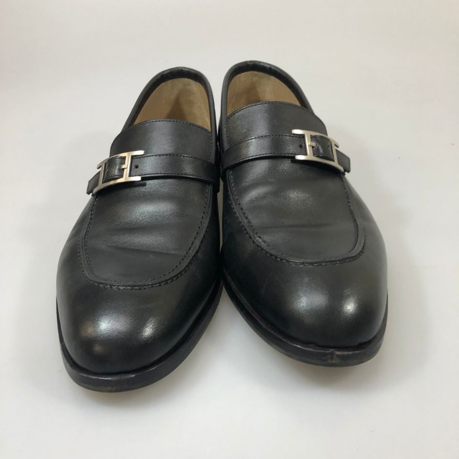 エルメス ローファー バックル ZH2109 カーフ ブラック メンズ サイズ42 HERMES 約27.0cm【PTM1】