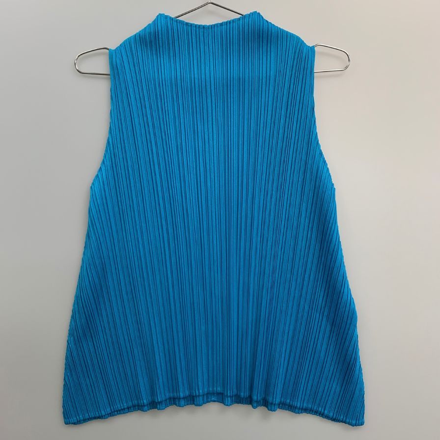 美品◆プリーツプリーズ イッセイミヤケ カットソー ノースリーブ チュニック PP81-JK221 ブルー サイズ3 PLEATS PLEASE 【AFB14】