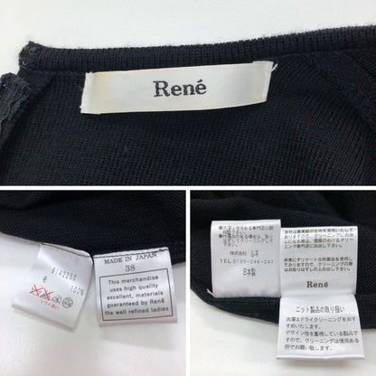 中古◆ルネ ワンピース 長袖 ウール ニット 背面ジップ ブラック レディース サイズ38 Rene 【AFB25】
