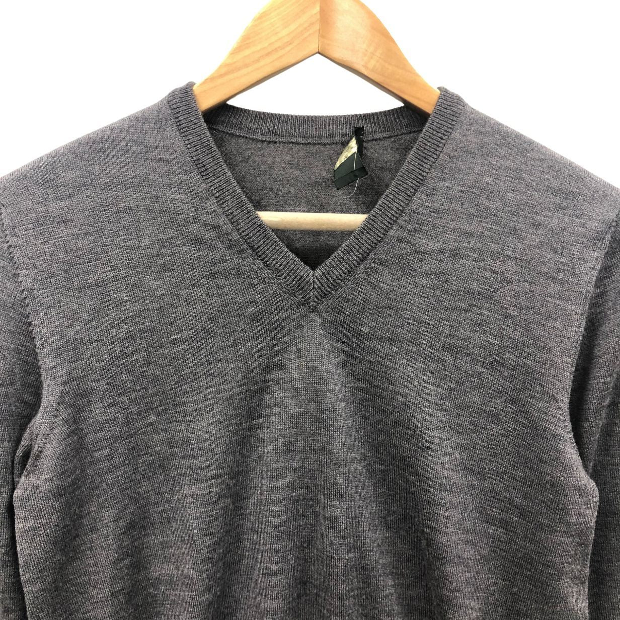 中古◆ザノーネ ウール Vネックニット グレー ウール100% サイズ46 メンズ  ZANONE 【AFB44】