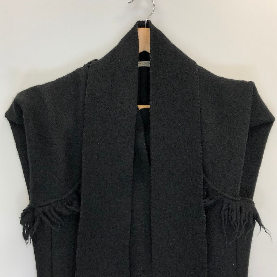 美品◆ボッテガヴェネタ ベスト フリンジ ウール 刺繍 ブラック レディース サイズ44 BOTTEGA VENETA 【AFB28】