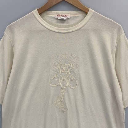 美品◆ロエベ 半袖Tシャツ ロゴ刺繍 ベージュ レディース サイズL LOEWE 【AFB28】