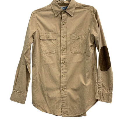 中古◆ポロ ラルフローレン ボタンダウンシャツ エルボーパッチ ベージュ系 メンズ サイズS Polo Ralph Lauren 【AFB28】