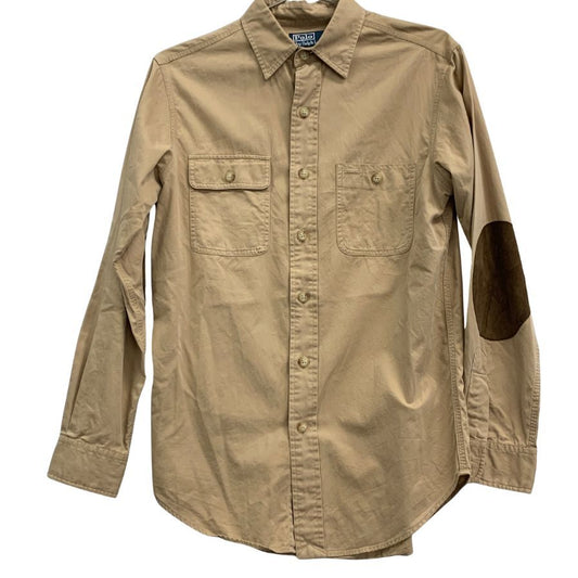 中古◆ポロ ラルフローレン ボタンダウンシャツ エルボーパッチ ベージュ系 メンズ サイズS Polo Ralph Lauren 【AFB28】