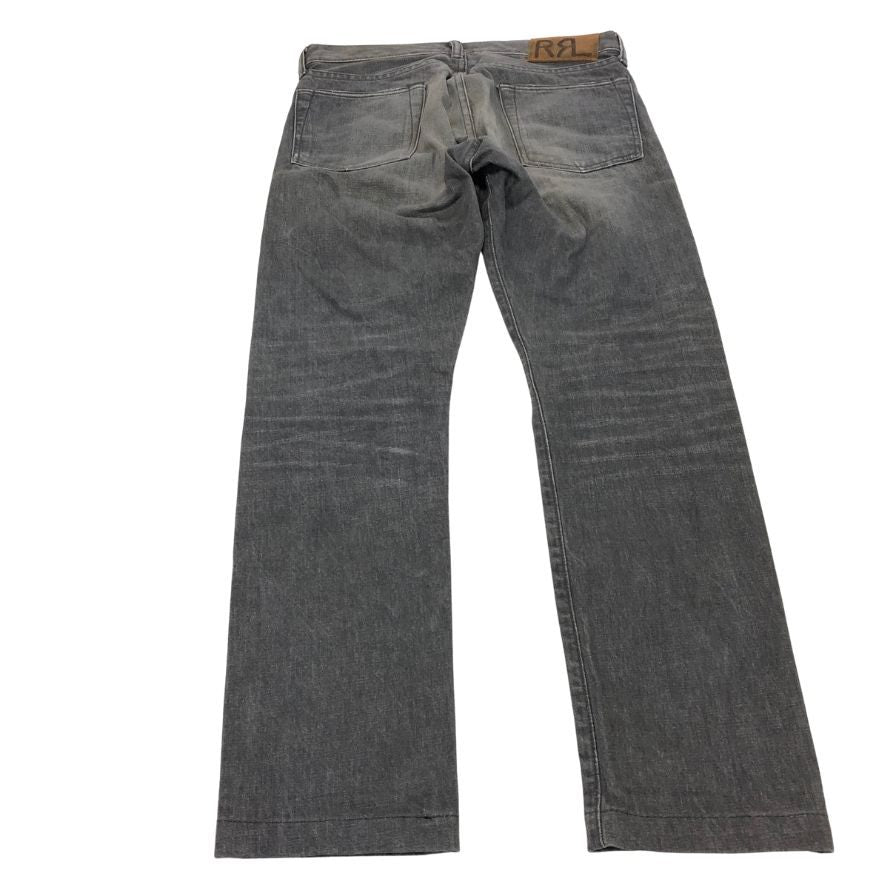 ダブルアールエル ラルフローレン デニムパンツ ストレート 革パッチ ボタンフライ グレー メンズ サイズ W29 L30 RRL RALPH LAUREN 【AFB39】