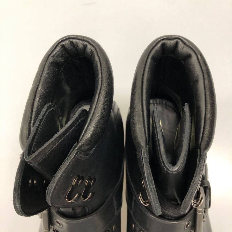 プラダ コンバットブーツ レースアップ ベルト レザー 2T 1882 ブラック メンズ サイズ8.5 PRADA 約27.0cm【AFD9-2】