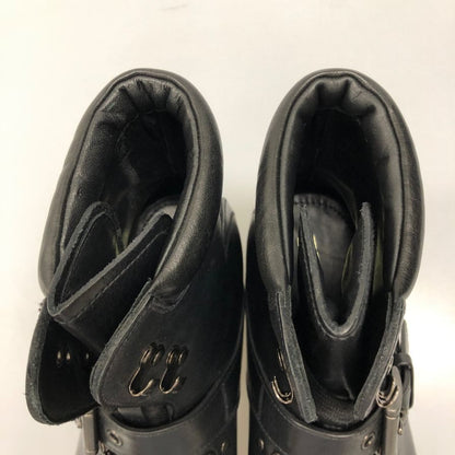 プラダ コンバットブーツ レースアップ ベルト レザー 2T 1882 ブラック メンズ サイズ8.5 PRADA 約27.0cm【AFD9-2】