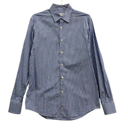 美品◆サルヴァトーレ フェラガモ シャツ ストライプ コットン ブルー メンズ サイズ39-R Salvatore Ferragamo 【AFB11】