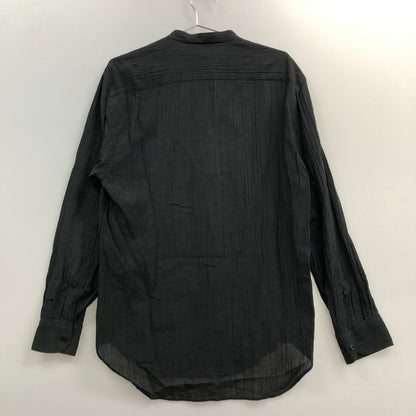 極美品◆ジョルジオ アルマーニ ノーカラー 長袖シャツ ストライプ織柄 ブラック サイズM GIORGIO ARMANI 【AFB12】
