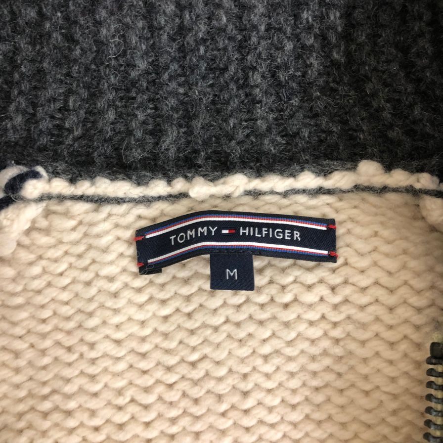 中古◆トミーヒルフィガー カウチンカーディガン ノルディック ウール サイズM メンズ グレー系 TOMMY HILFIGER 【AFB5】