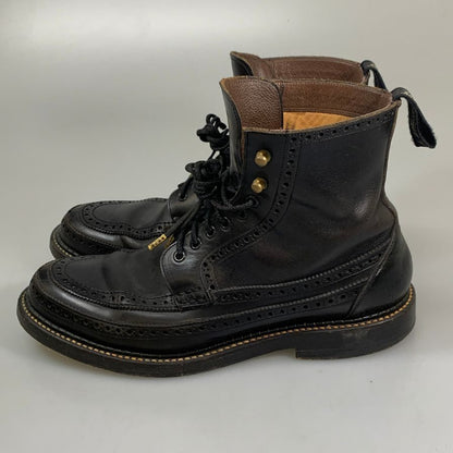 フットザコーチャー ブーツ レザー ブローグ モカシン ブラック サイズ8 メンズ foot the coacher 約26.0cm【PTM2】