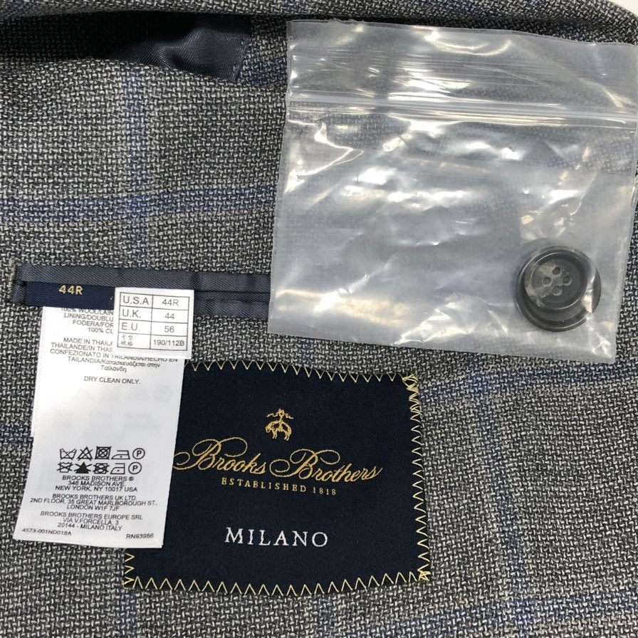 美品◆ブルックス ブラザーズ テーラードジャケット シングル グレー チェック柄 MILANO サイズ44 メンズ Brooks Brothers 【AFA16】