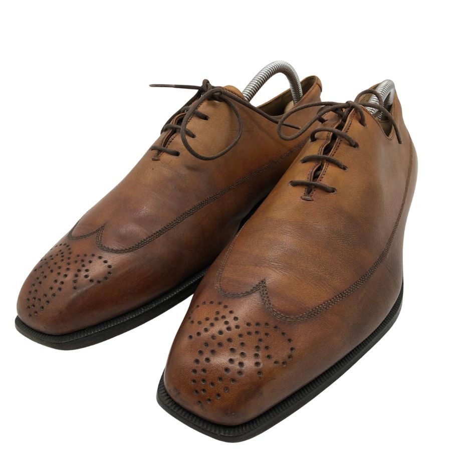 ベルルッティ レザーシューズ ロングウイングチップ  カーフ メダリオン メンズ ブラウン サイズUK6.5 Berluti 約25.5cm【PTM】