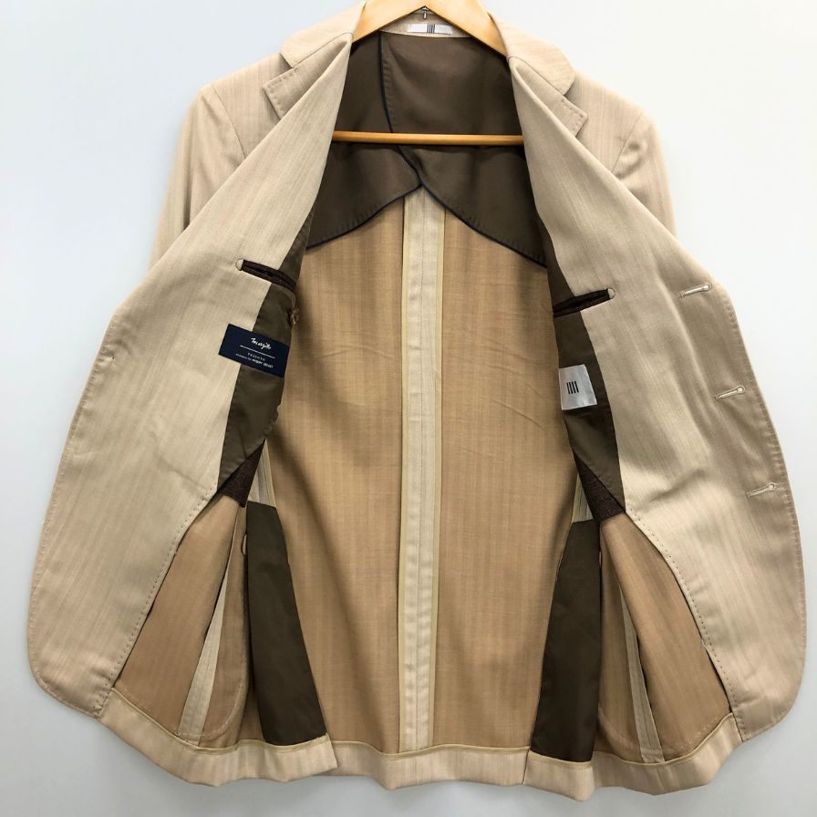 スーツセレクト ウール テーラードジャケット SLJP1973 ＆ アジャスター付きスラックス SLJP1973 セットアップ ベージュ ストライプ サイズA5 メンズ SUIT SELECT SETUP【AFA4】
