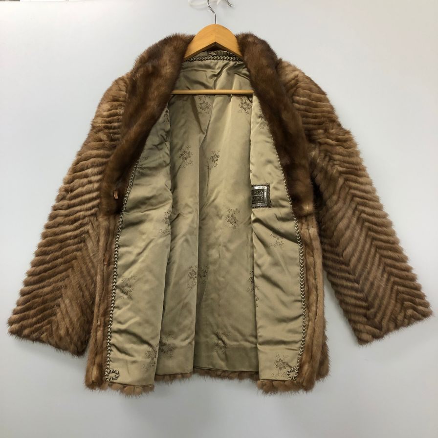 サガミンク 銀サガ  コート ハーフ丈 ブラウン レディース サイズ6 ベージュ系 SAGA MINK【AFG1】